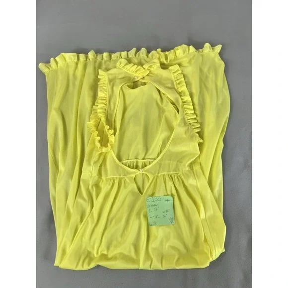 Vintage Maxi‎ Nightgown Women's Yelllow Sz Médium Nylon Y2K Hem Ruffle Made USA